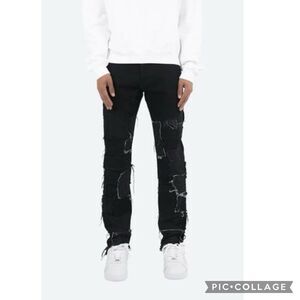 NWOT MEN'S KODY PHILLIPS FOR MNML LA BLACK JEANS RAW EDGE PATCHES SIZE 34 30